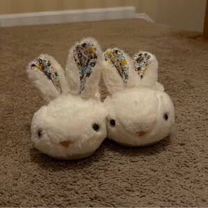 Toddler 9.5-10 Floral-Eared Cream Bunny Plush Slippers